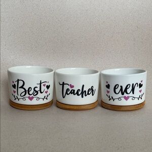 Best Teacher Ever White Ceramic Planter Set with Pink Accents